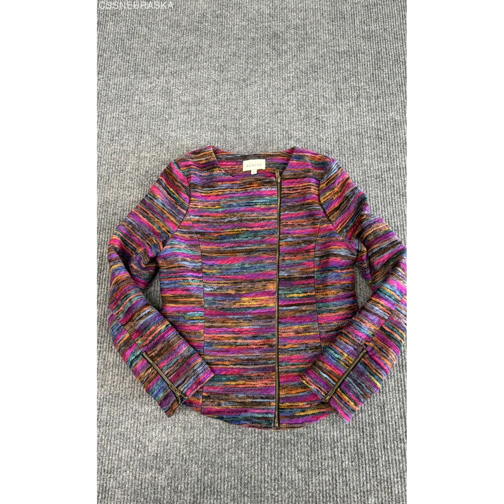 Sabine Multicolor Jacket Womens Woven Lined Asymmetric Full Zip Blazer Retro - L